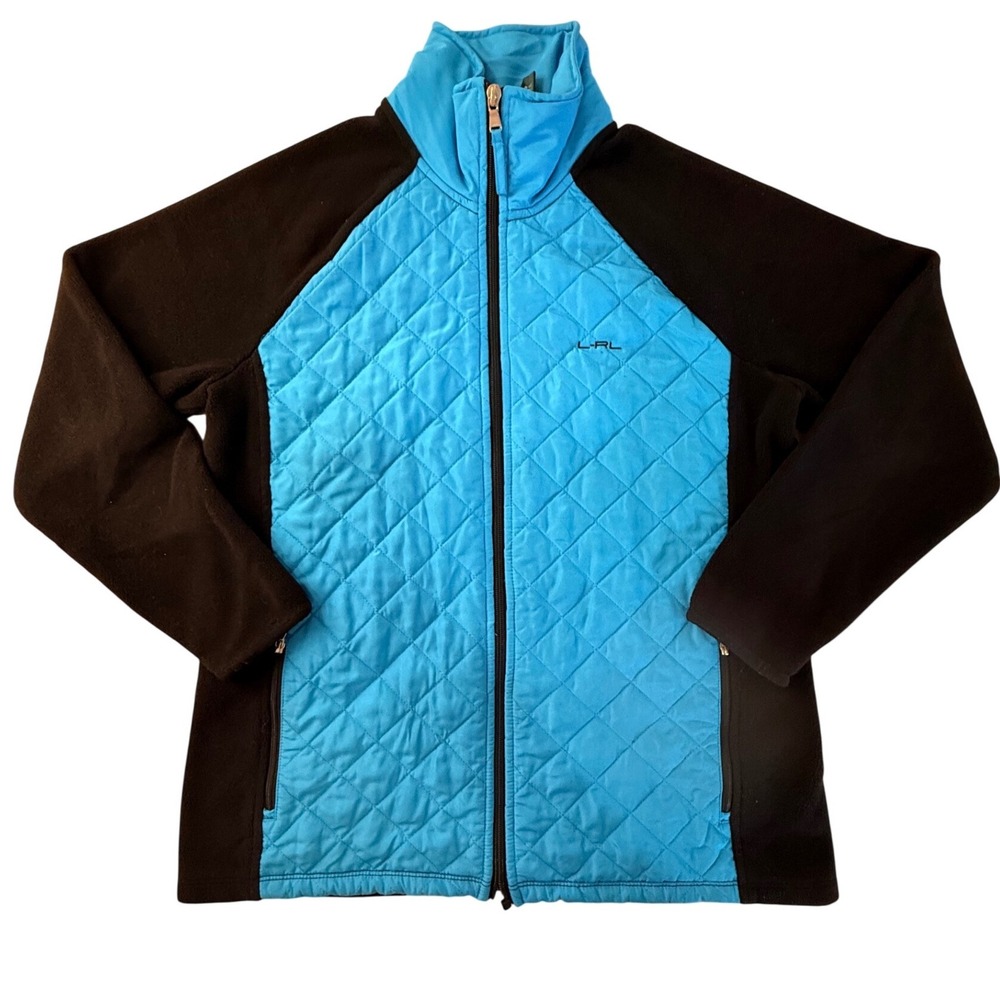 Lauren Active Ralph Lauren Quilted Fleece Hybrid Jacket Blue Black Womens Large